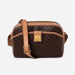 Celine Brown Macadam Canvas Leather Crossbody Bag